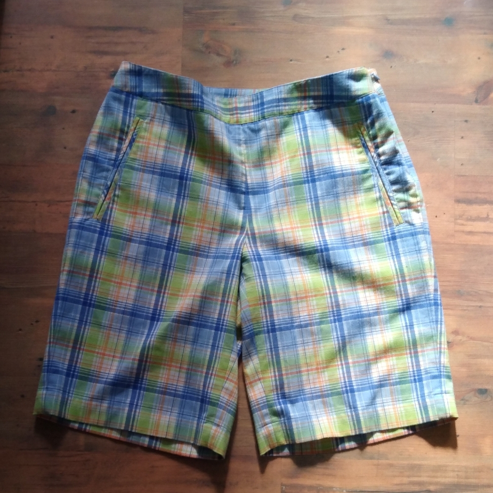 Plaid Women''s Shorts in Blue and Green